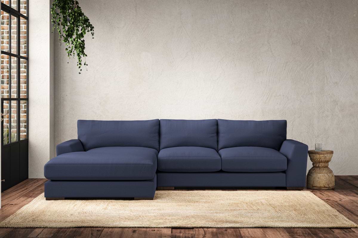 Guddu Medium Left Hand Chaise Sofa - Recycled Cotton Navy-MAKE TO ORDER-Nkuku