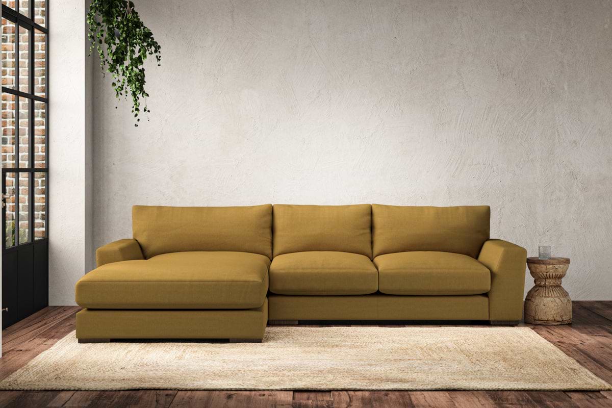 Guddu Medium Left Hand Chaise Sofa - Recycled Cotton Ochre-MAKE TO ORDER-Nkuku