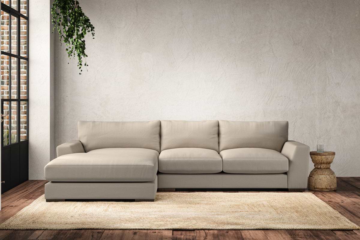 Guddu Medium Left Hand Chaise Sofa - Recycled Cotton Stone-MAKE TO ORDER-Nkuku