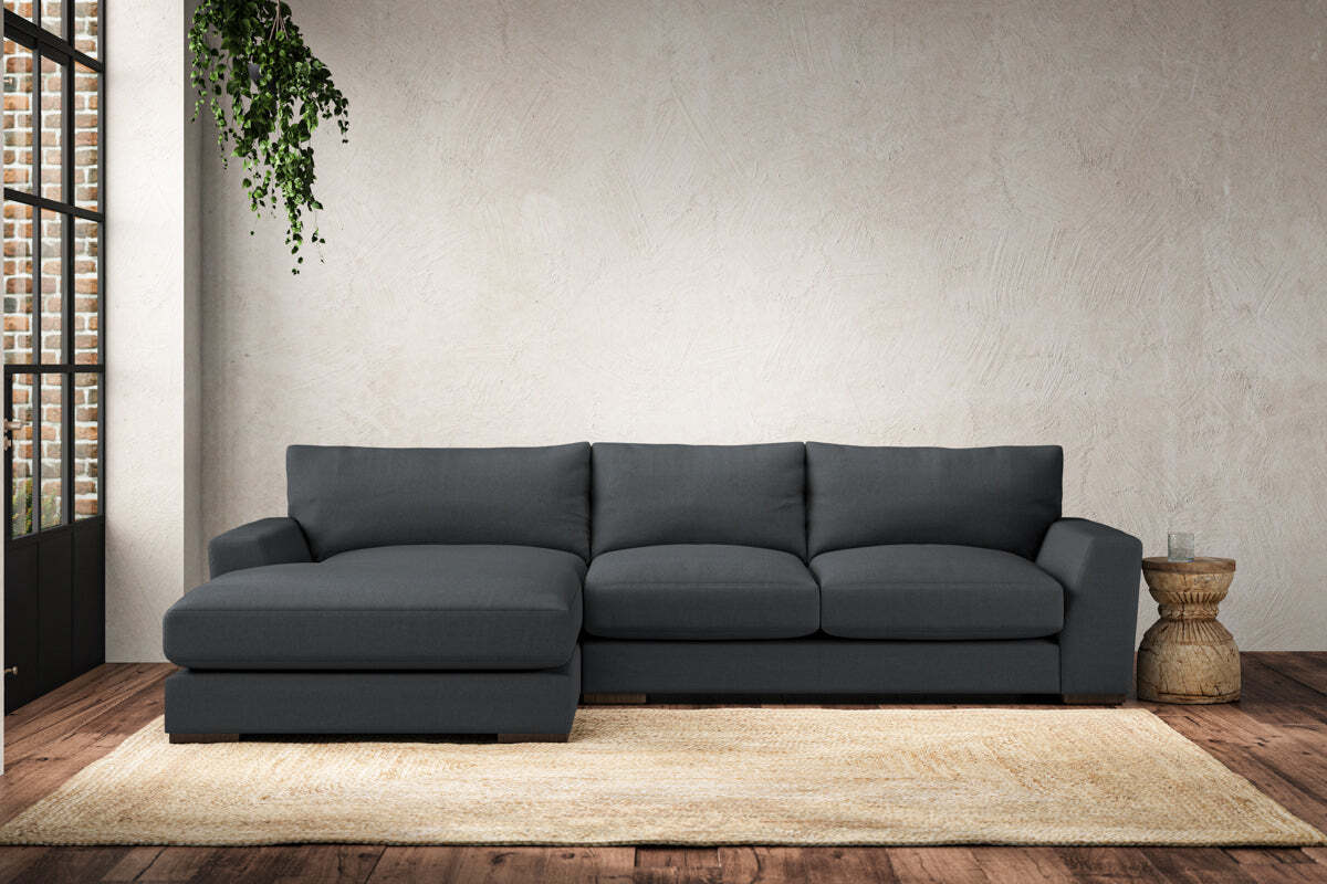 Guddu Medium Left Hand Chaise Sofa - Recycled Cotton Thunder-MAKE TO ORDER-Nkuku