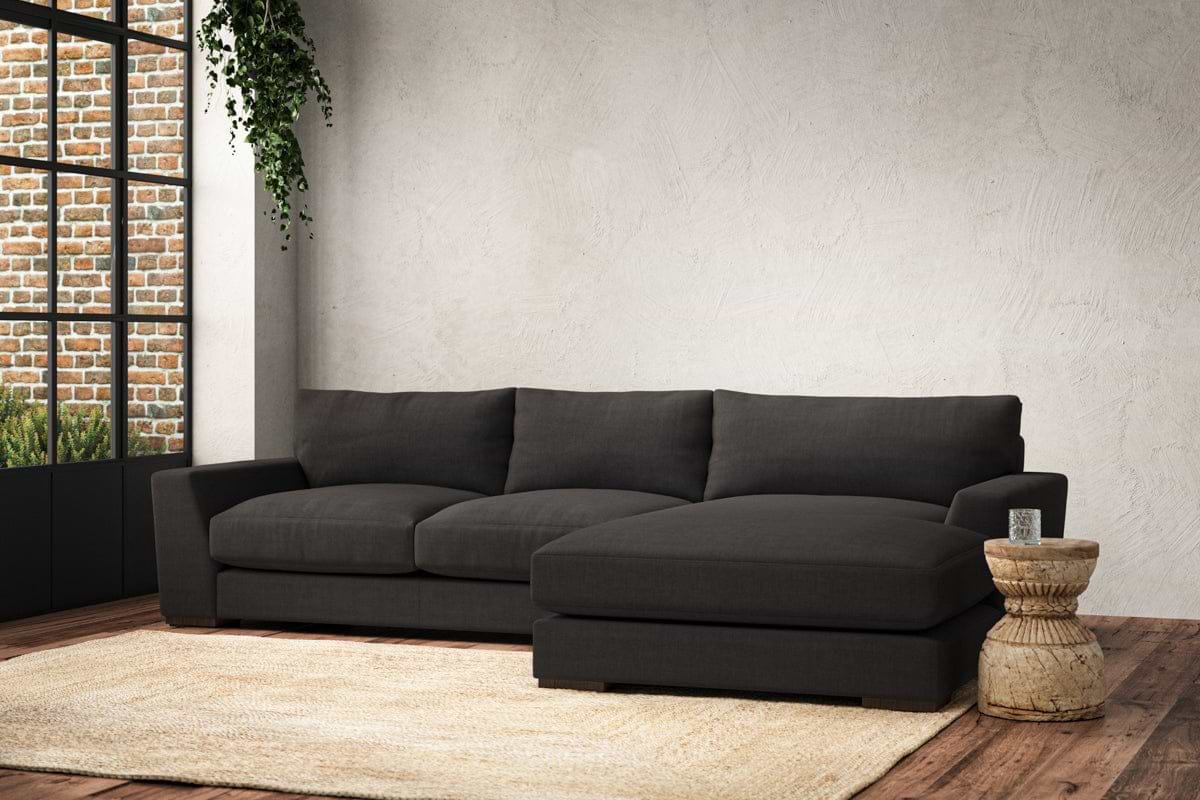 Guddu Medium Right Hand Chaise Sofa - Brera Linen Espresso
