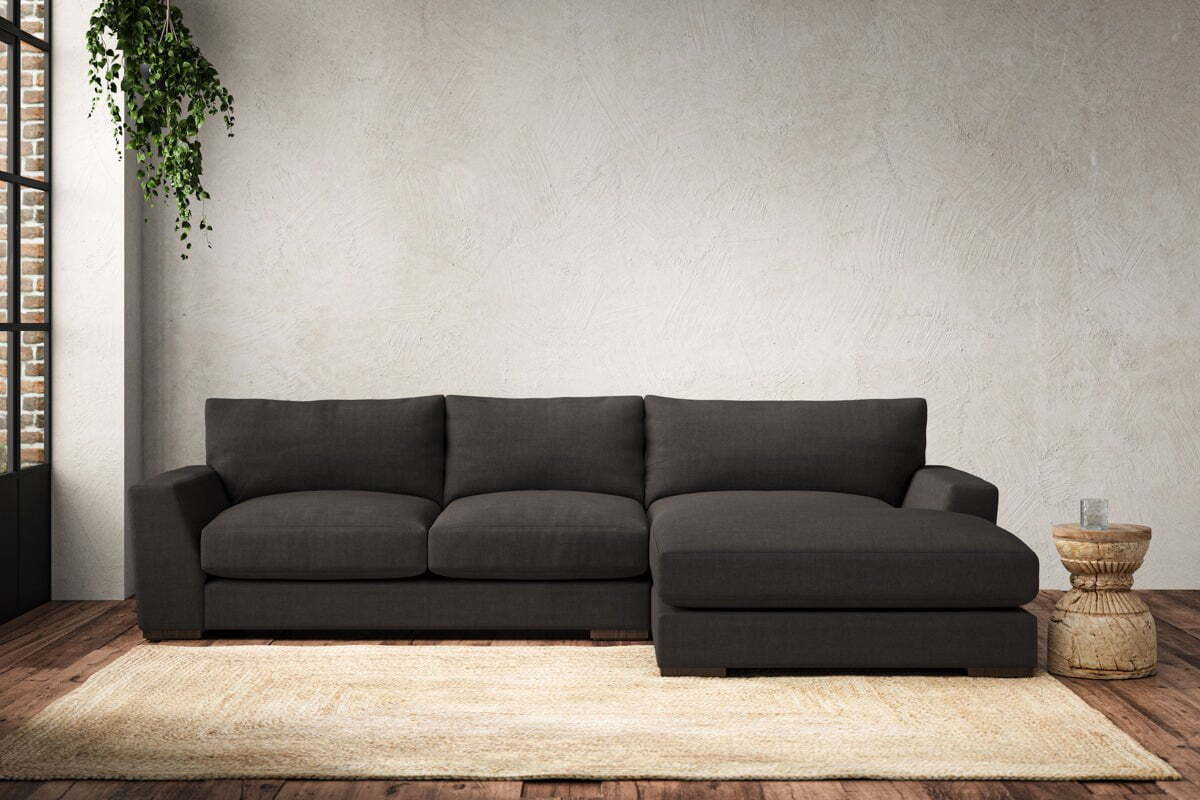 Guddu Medium Right Hand Chaise Sofa - Brera Linen Espresso-MAKE TO ORDER-Nkuku