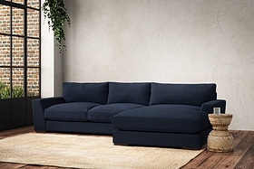 Guddu Medium Right Hand Chaise Sofa - Brera Linen Indigo