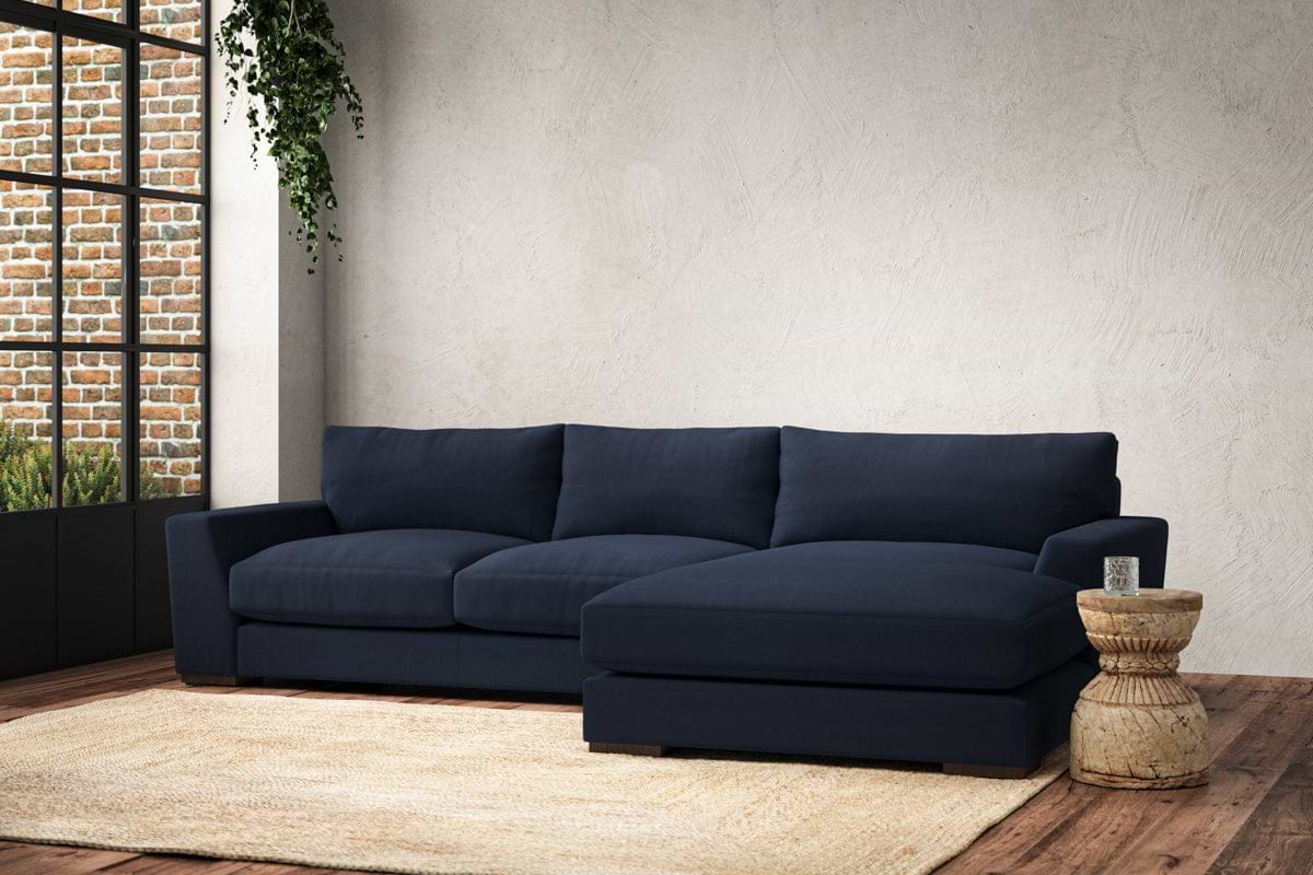Guddu Medium Right Hand Chaise Sofa - Brera Linen Indigo