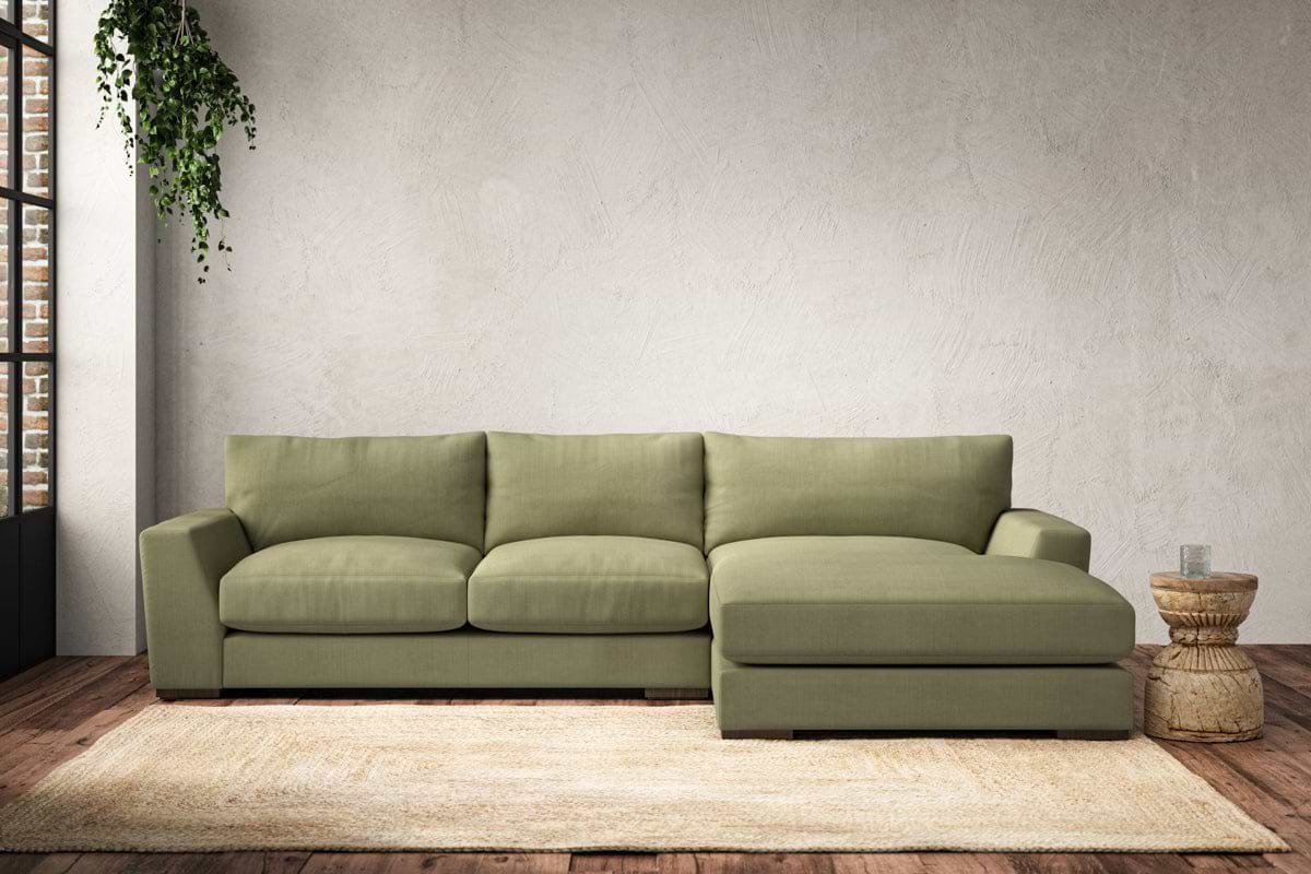 Guddu Medium Right Hand Chaise Sofa - Brera Linen Sage-MAKE TO ORDER-Nkuku