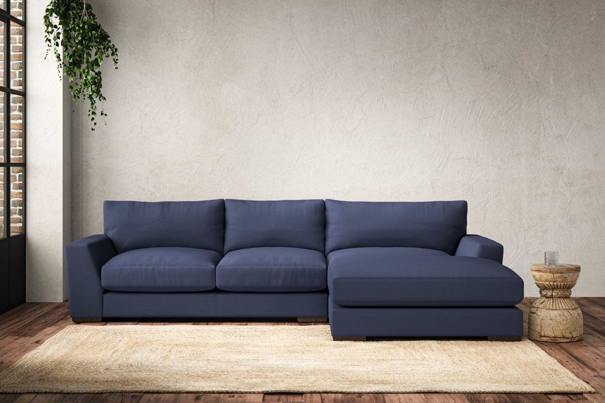 Guddu Medium Right Hand Chaise Sofa - Recycled Cotton Navy-MAKE TO ORDER-Nkuku