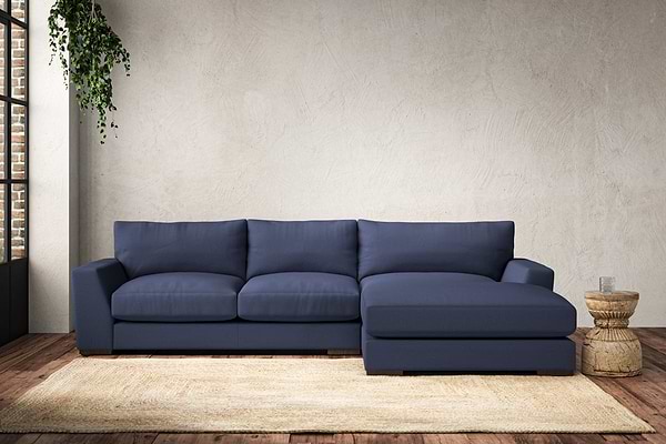 Guddu Medium Right Hand Chaise Sofa - Recycled Cotton Navy
