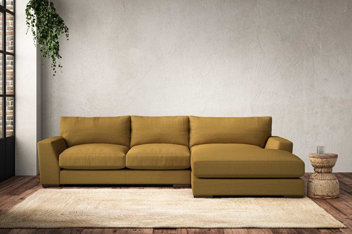 Guddu Medium Right Hand Chaise Sofa - Recycled Cotton Ochre-MAKE TO ORDER-Nkuku