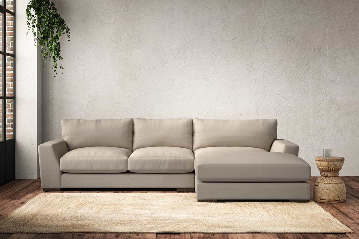 Guddu Medium Right Hand Chaise Sofa - Recycled Cotton Stone-MAKE TO ORDER-Nkuku