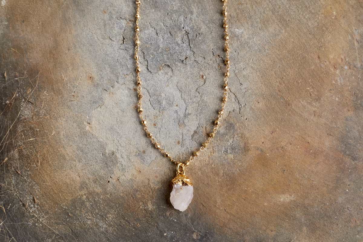 Hadari Rose Quartz Necklace - Gold-GIFTING-Nkuku
