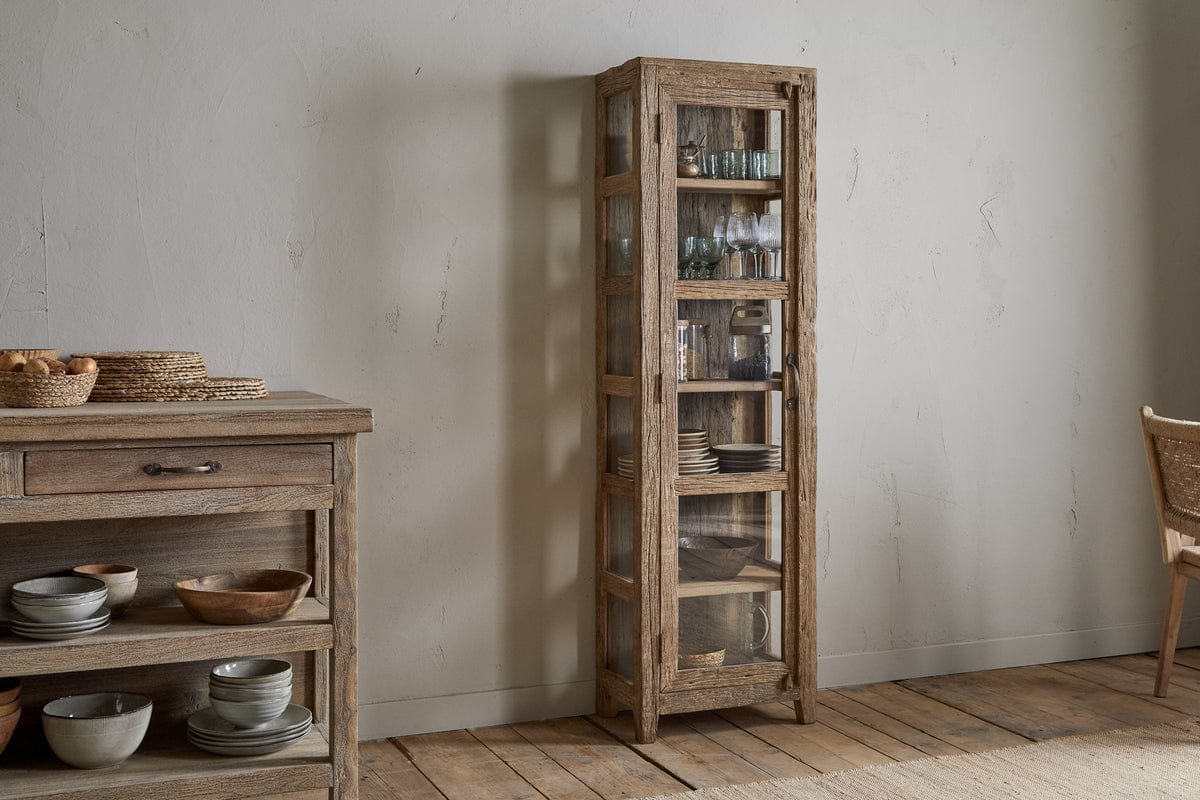 Ibo Reclaimed Wood & Glass Cabinet - Natural - Tall-STORAGE FURNITURE-Nkuku