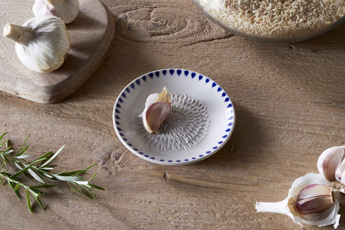Indigo Drop Garlic Grater - Cream & Indigo-SERVEWARE-Nkuku