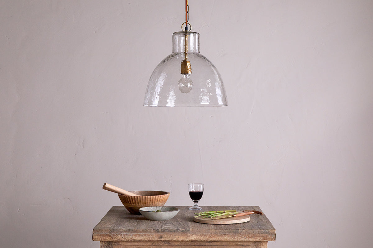 Inayah Recycled Glass Pendant - Clear-LIGHTS-Nkuku
