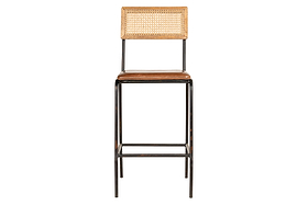 Iswa Leather & Cane Counter Chair - Aged Tan