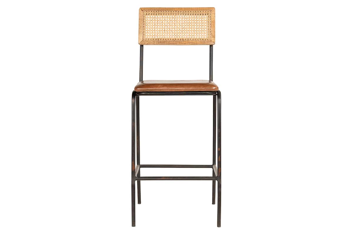 Iswa Leather & Cane Counter Chair - Aged Tan