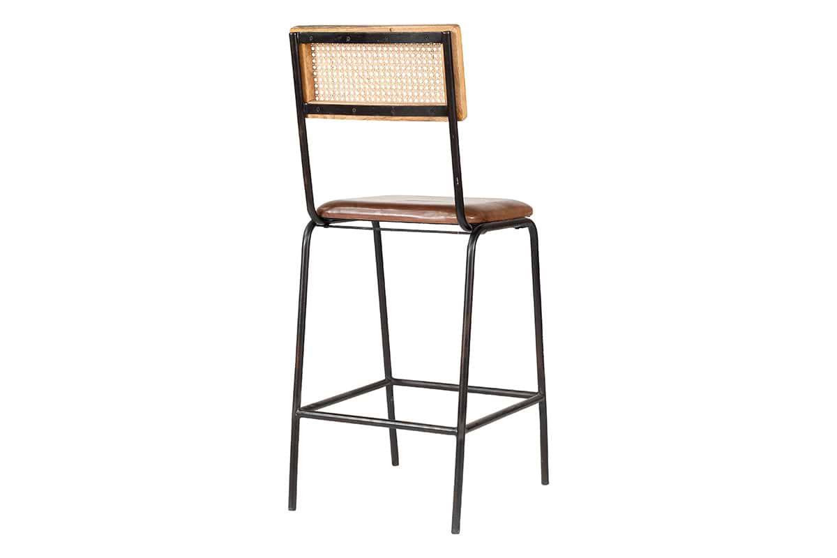 Iswa Leather & Cane Counter Chair - Aged Tan