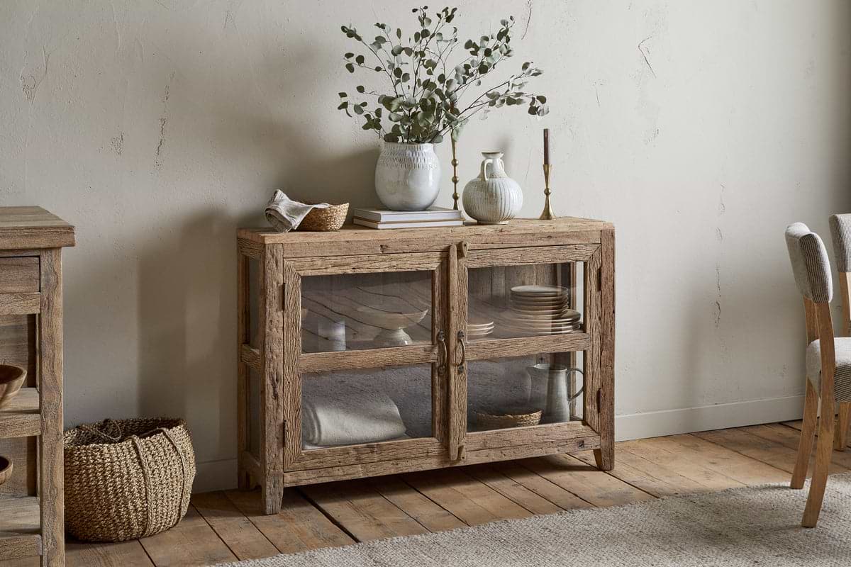 Ibo Reclaimed Wood & Glass Sideboard - Natural-STORAGE FURNITURE-Nkuku