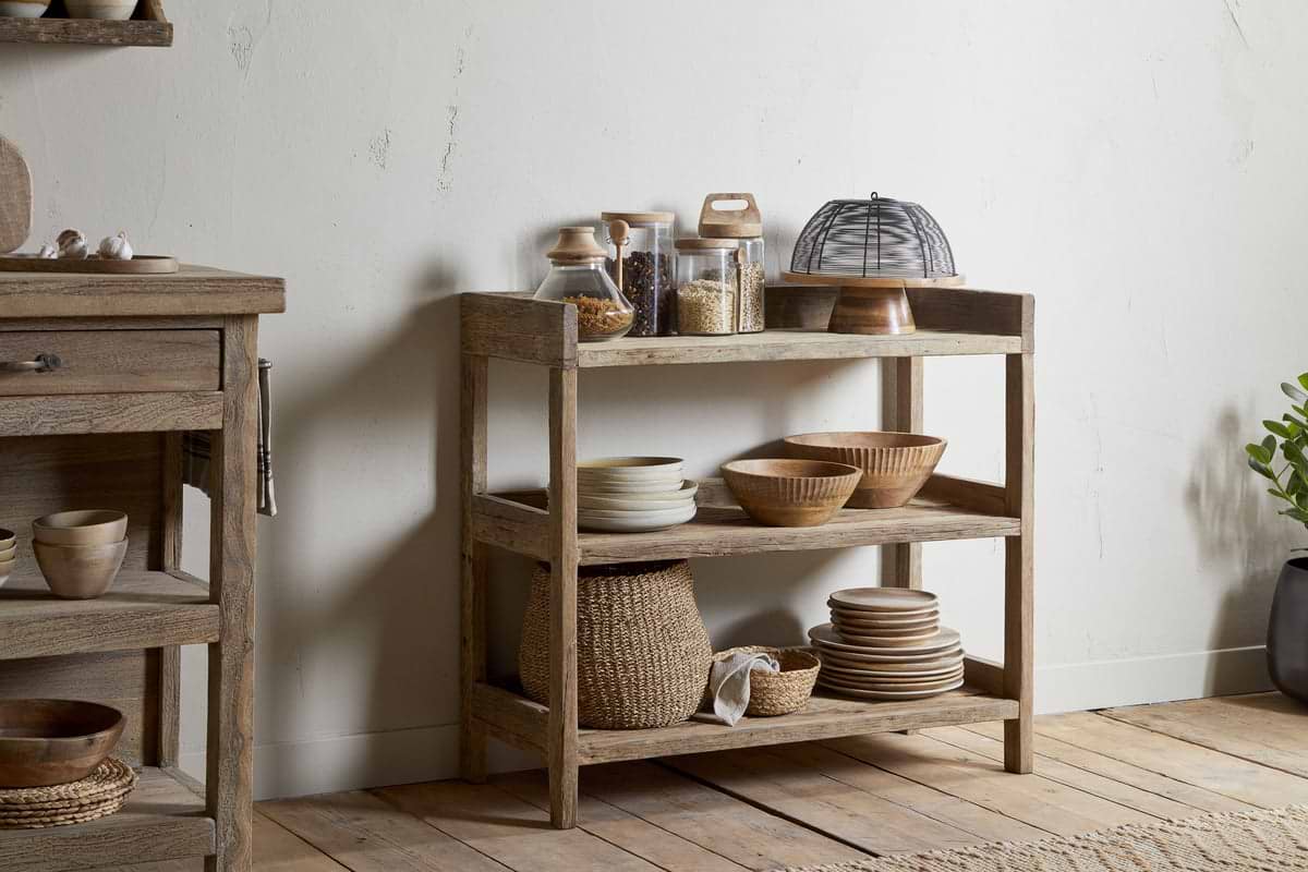 Ibo Reclaimed Wood Pantry Standing Shelves - Natural-STORAGE FURNITURE-Nkuku