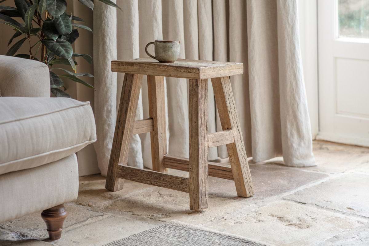 Ibo Reclaimed Wood Low Stool - Natural-TABLES-Nkuku