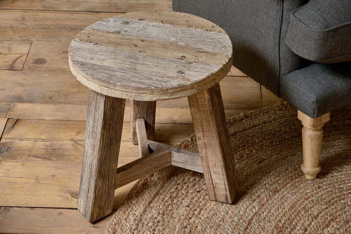 Ibo Reclaimed Wood Round Side Table – Natural – Nkuku