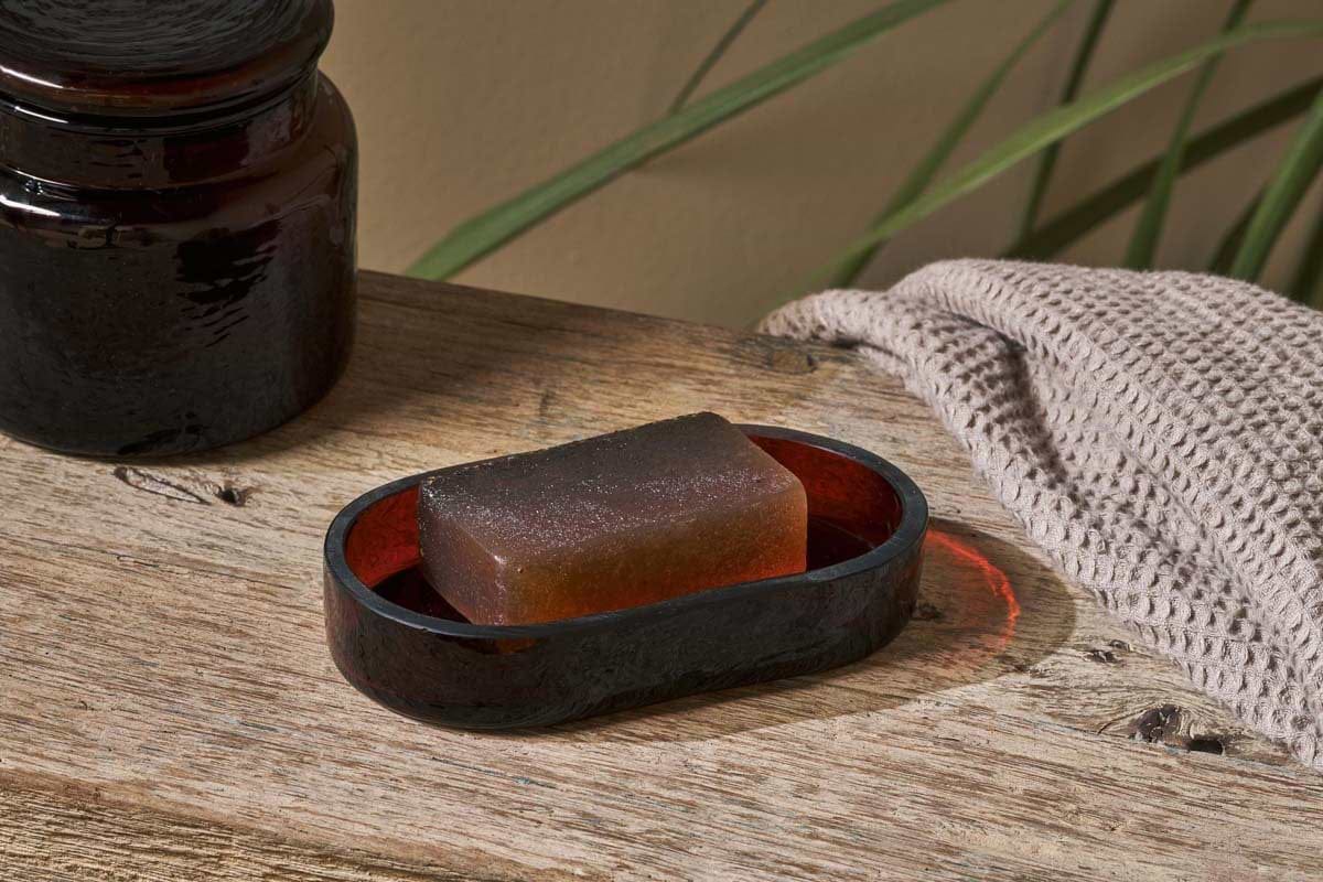 Ilcoso Recycled Hammered Glass Soap Dish - Amber-BATHROOM-Nkuku