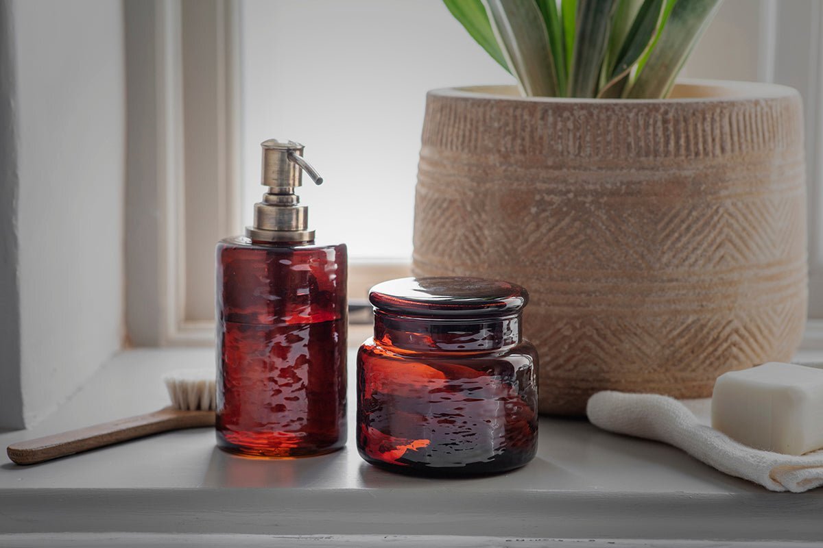 Ilcoso Recycled Hammered Glass Soap Dispenser - Amber