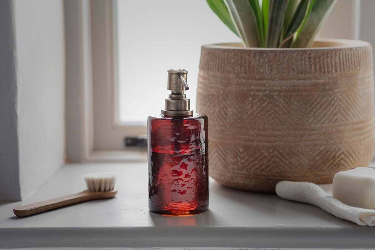 Ilcoso Recycled Hammered Glass Soap Dispenser - Amber-BATHROOM-Nkuku