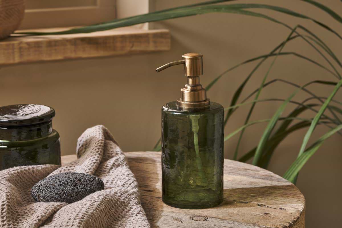 Ilcoso Recycled Hammered Glass Soap Dispenser - Green-BATHROOM-Nkuku