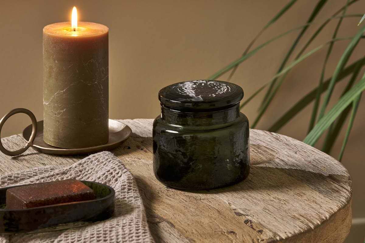Ilcoso Recycled Hammered Glass Storage Pot - Green-BATHROOM-Nkuku