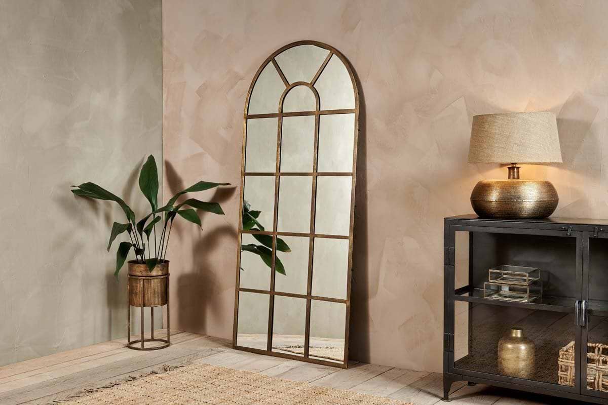 Imoma Iron Full Length Arch Mirror - Brass-MIRRORS-Nkuku