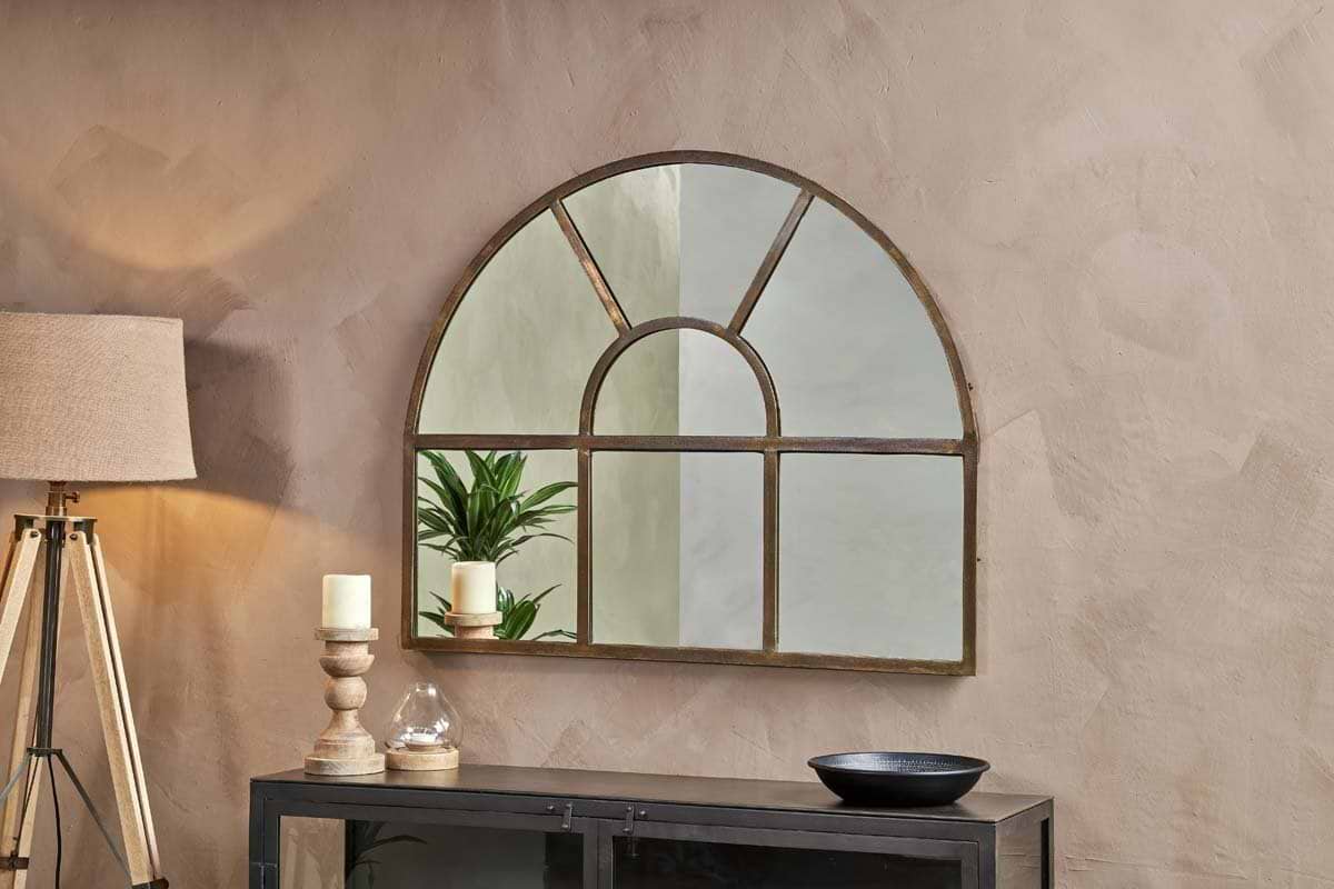 Imoma Iron Overmantel Arch Mirror - Brass-MIRRORS-Nkuku