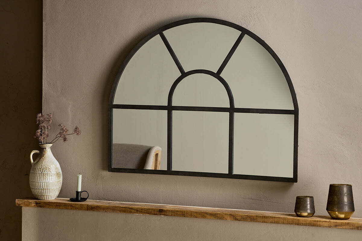Imoma Iron Overmantle Arch Mirror-MIRRORS-Nkuku