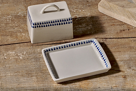 Indigo Drop Butter Dish - Cream & Indigo
