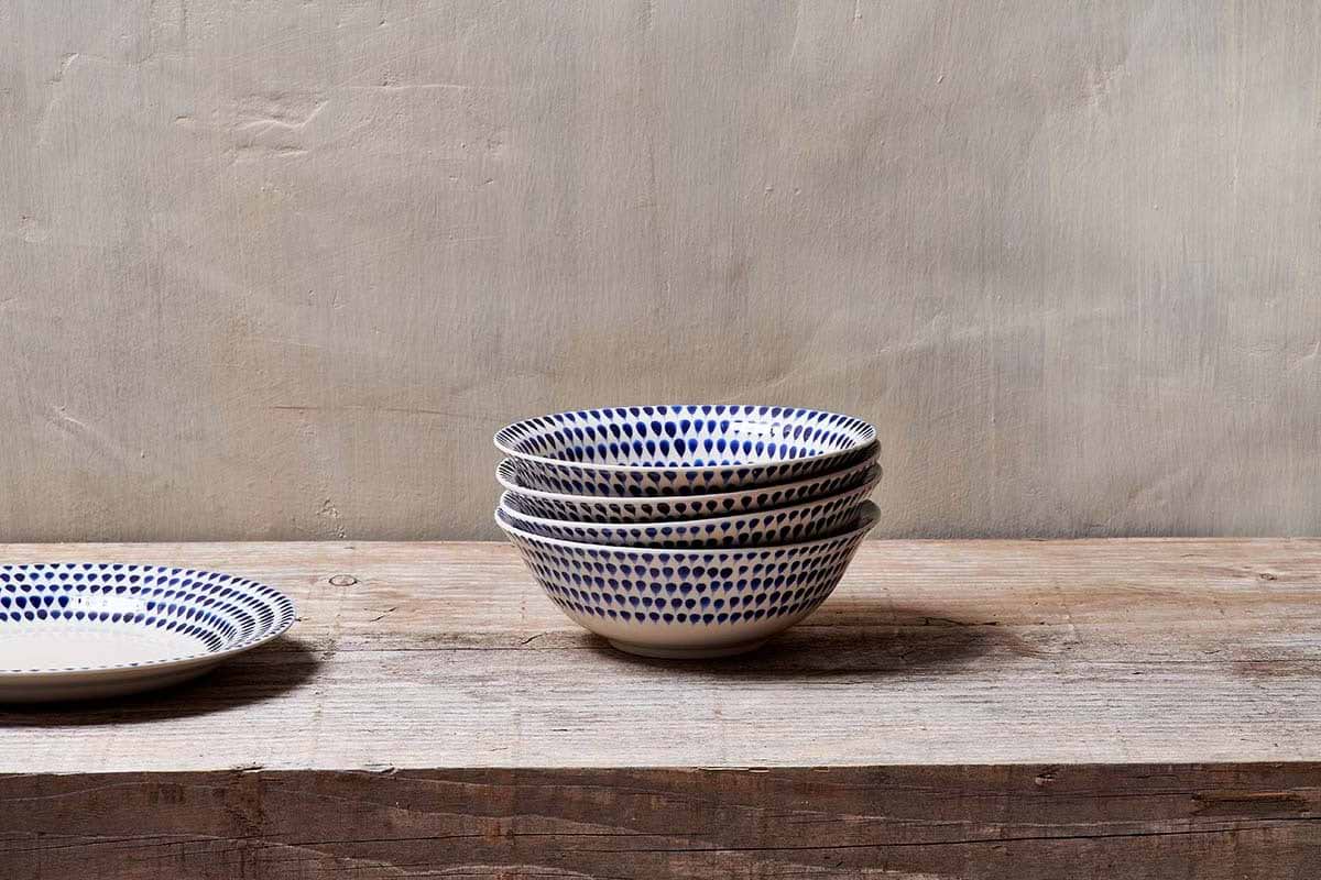 Indigo Drop Cereal Bowl - Cream & Indigo-TABLEWARE-Nkuku