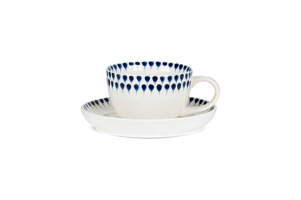 Indigo Drop Cup & Saucer - Cream & Indigo-TABLEWARE-Nkuku