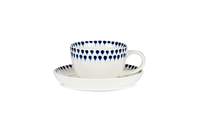 Indigo Drop Cup & Saucer - Cream & Indigo