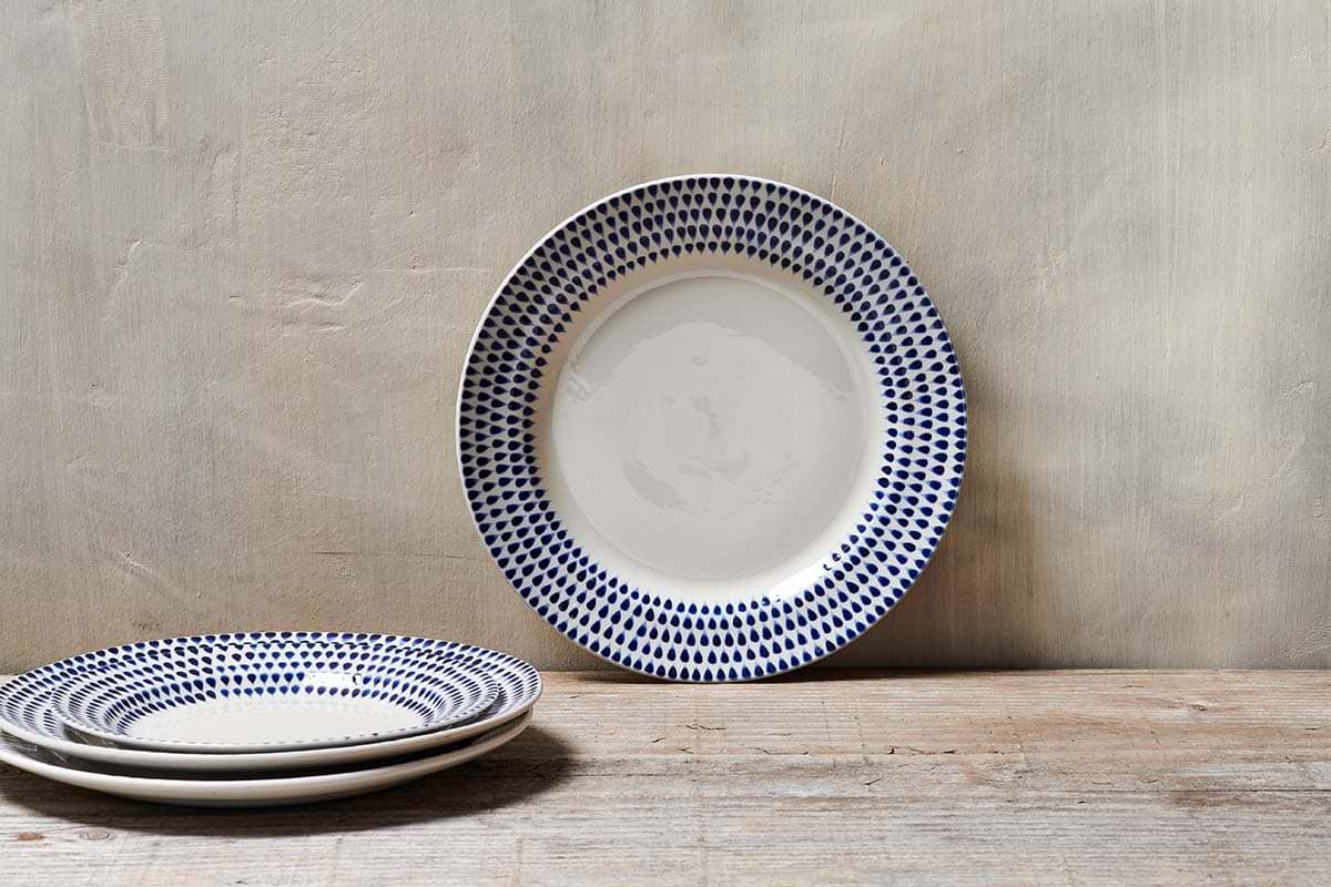 Indigo Drop Dinner Plate - Cream & Indigo-TABLEWARE-Nkuku