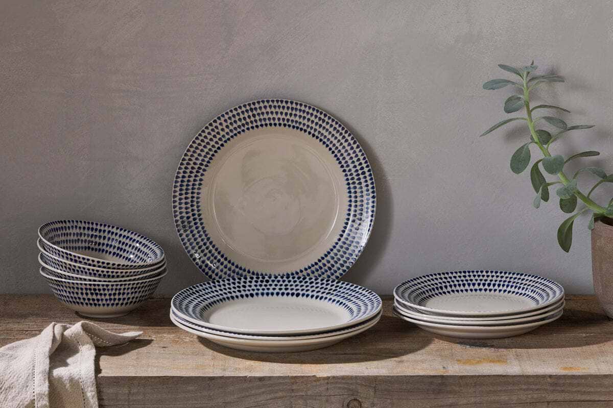 Indigo Drop Dinnerware Set - Cream & Indigo (Set of 12)-TABLEWARE-Nkuku
