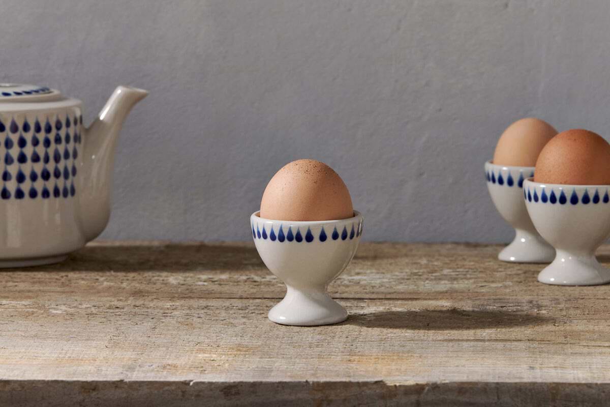 Indigo Drop Egg Cups - Cream & Indigo (Set of 2)-KITCHEN & DINING ACCESSORIES-Nkuku