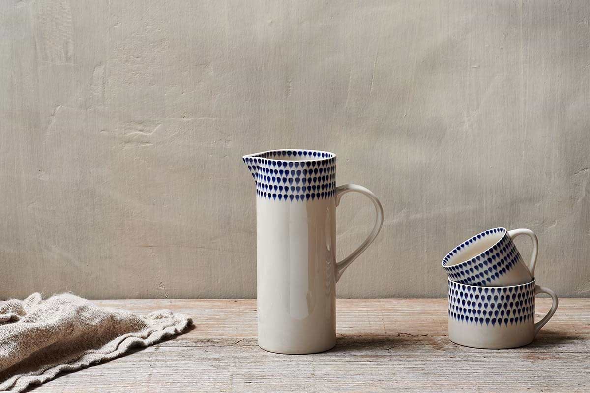 Indigo Drop Jug - Cream & Indigo - Large-SERVEWARE-Nkuku