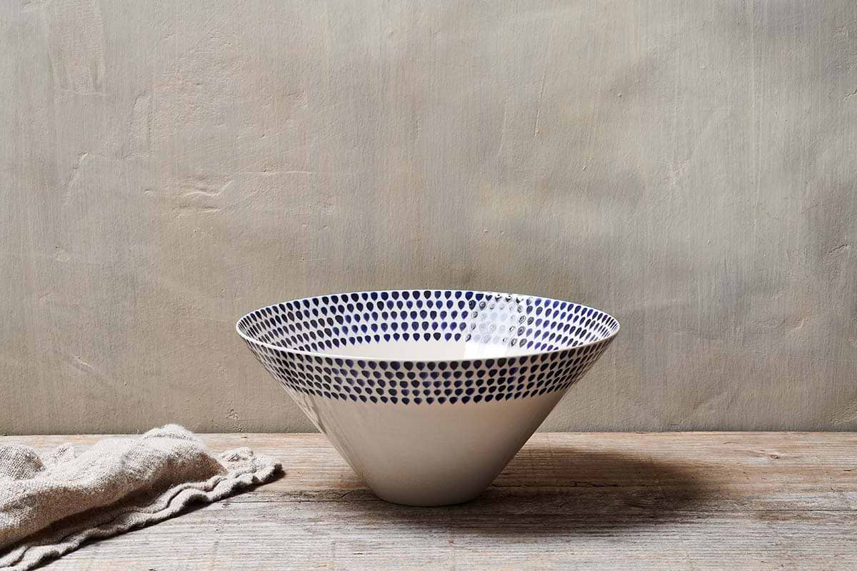 Indigo Drop Serving Bowl - Cream & Indigo - Large-SERVEWARE-Nkuku