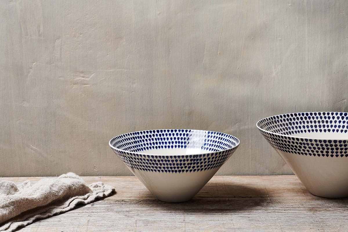 Indigo Drop Serving Bowl - Cream & Indigo - Medium-SERVEWARE-Nkuku