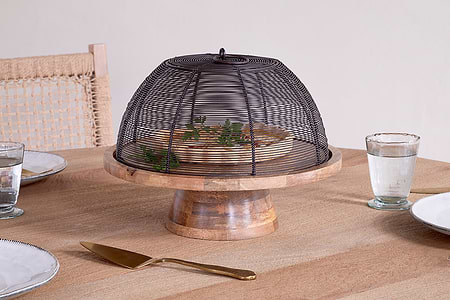 Inkollu Wire & Mango Wood Cake Stand - Aged Brass-SERVEWARE-Nkuku