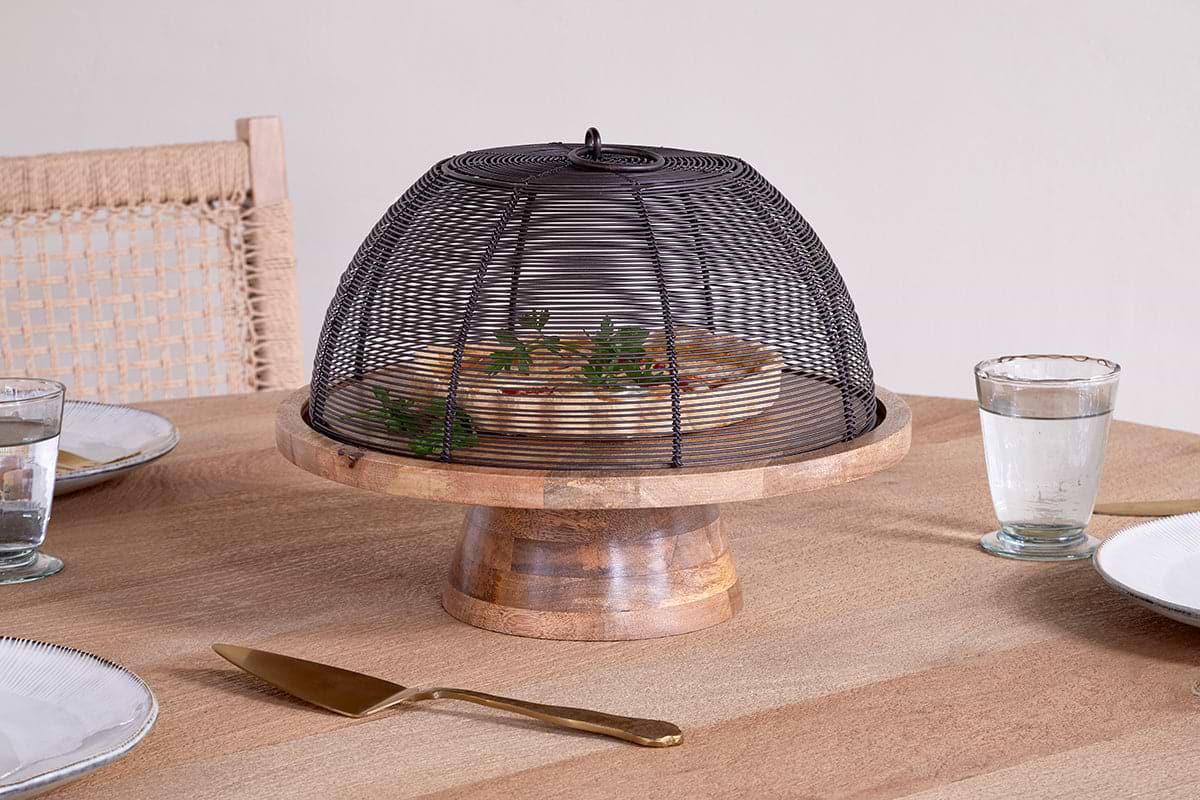 Inkollu Wire & Mango Wood Cake Stand - Aged Brass
