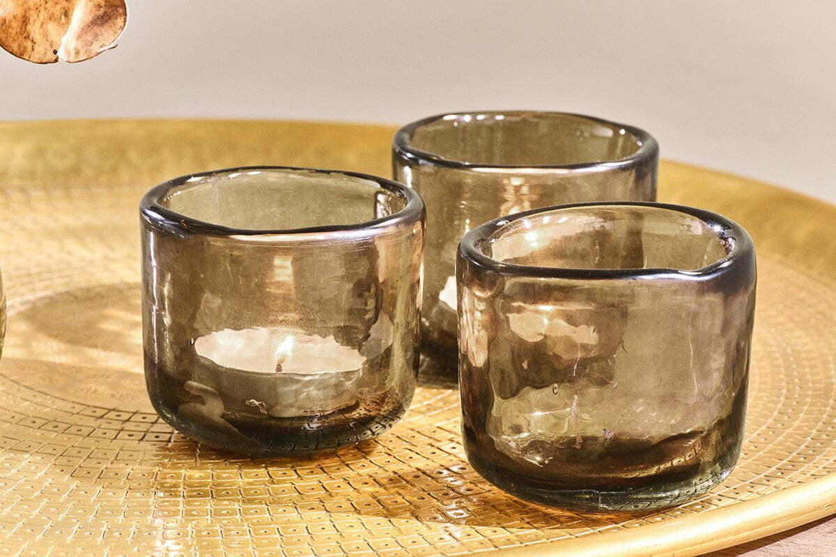 Irda Glass Small Tealight - Smoke Brown - Small (Set of 3)