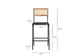 Iswa Leather & Cane Counter Chair - Aged Black