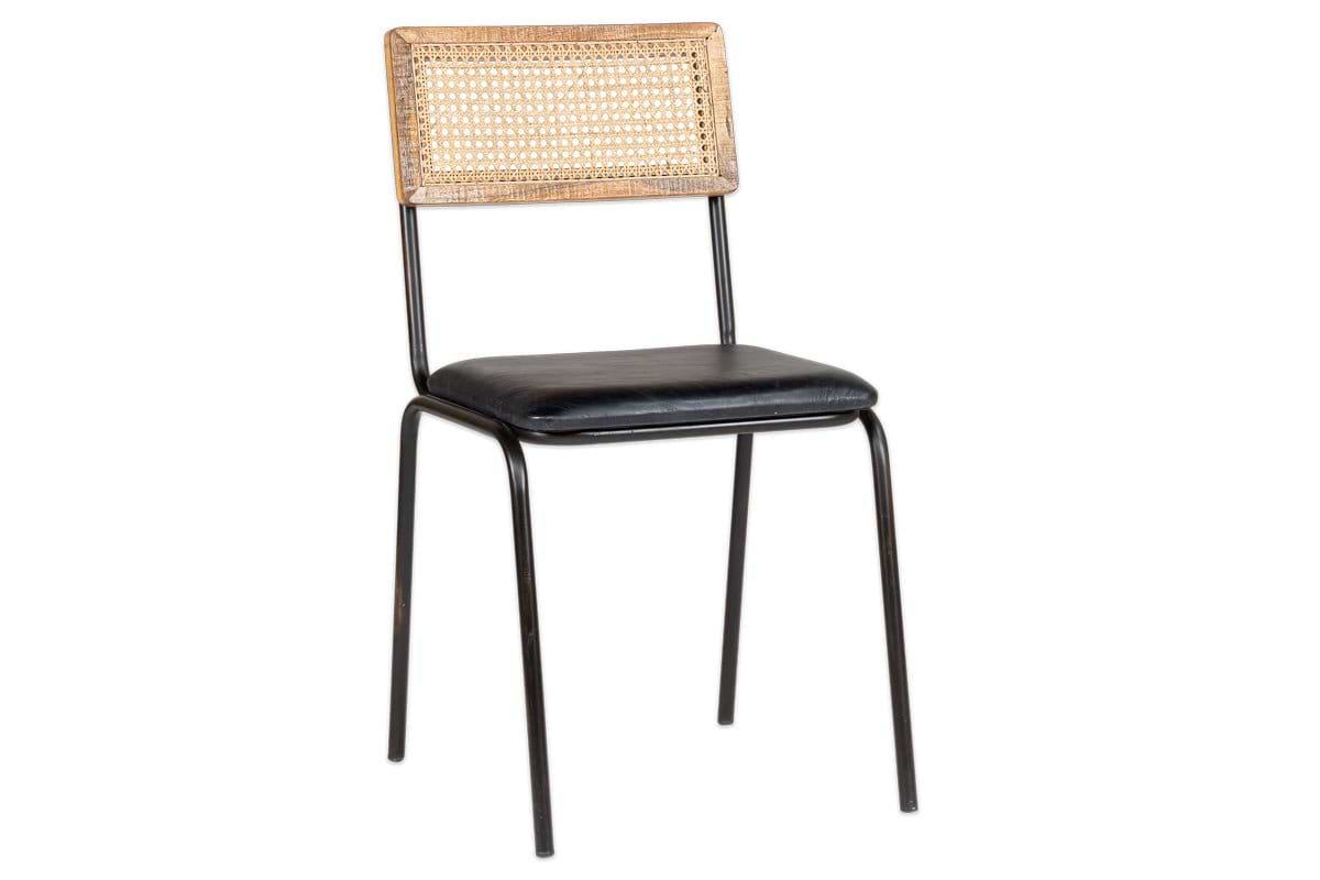 Iswa Leather & Cane Dining Chair - Black-SEATING-Nkuku