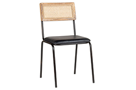 Iswa Leather & Cane Dining Chair - Black