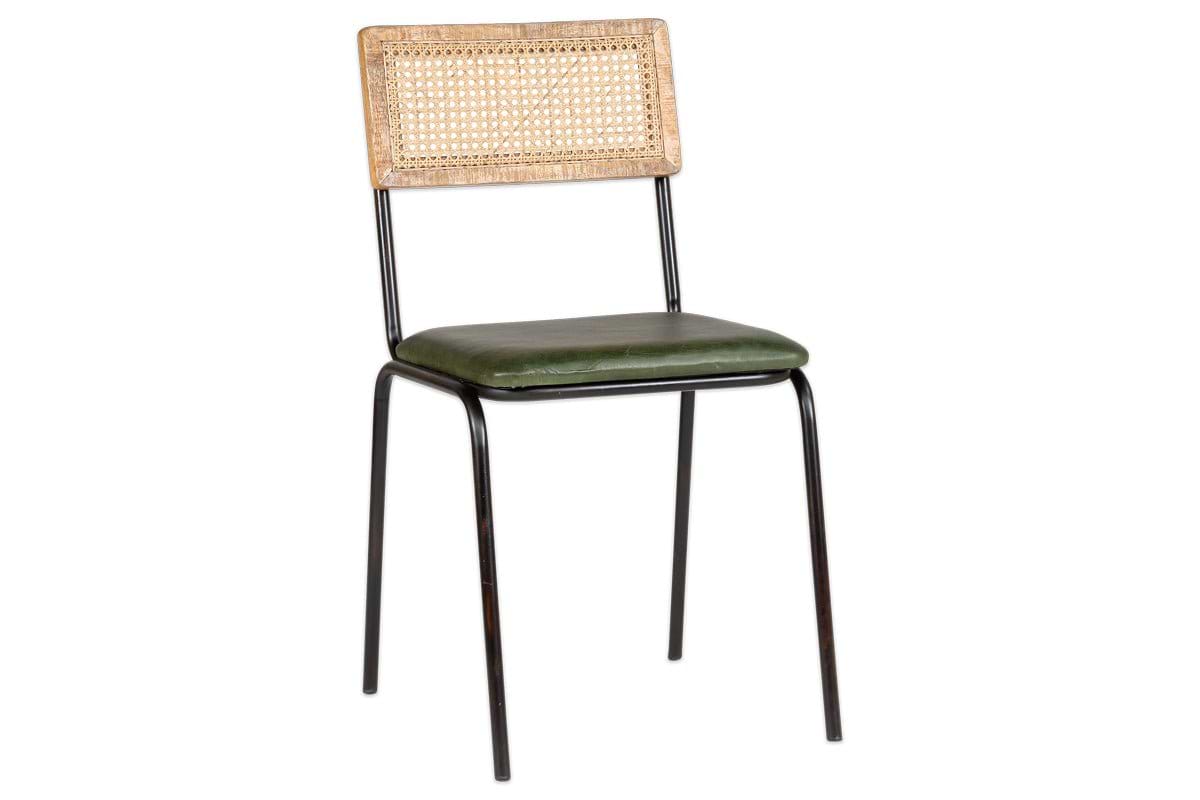Iswa Leather & Cane Dining Chair - Green-SEATING-Nkuku