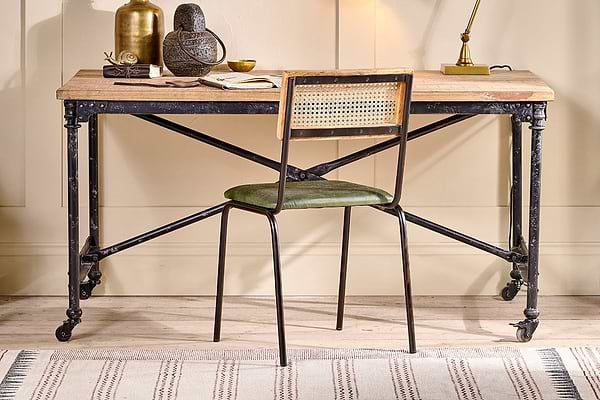 Iswa Leather & Cane Dining Chair - Green